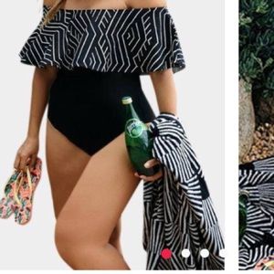 Off the shoulder one piece bathing suit